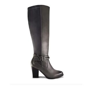 DCMBLY Women's Knee High Boots Pointed Toe Grey Elastic Calf‎ Buckle Chain Sz 6